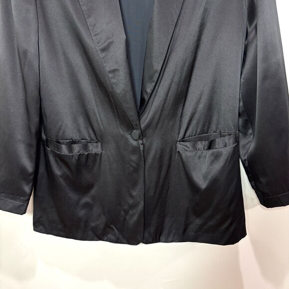 Talbots 100% Silk Satin Blazer Jacket Women 10 Evening Tuxedo Black Tie Elegant - Picture 3 of 8